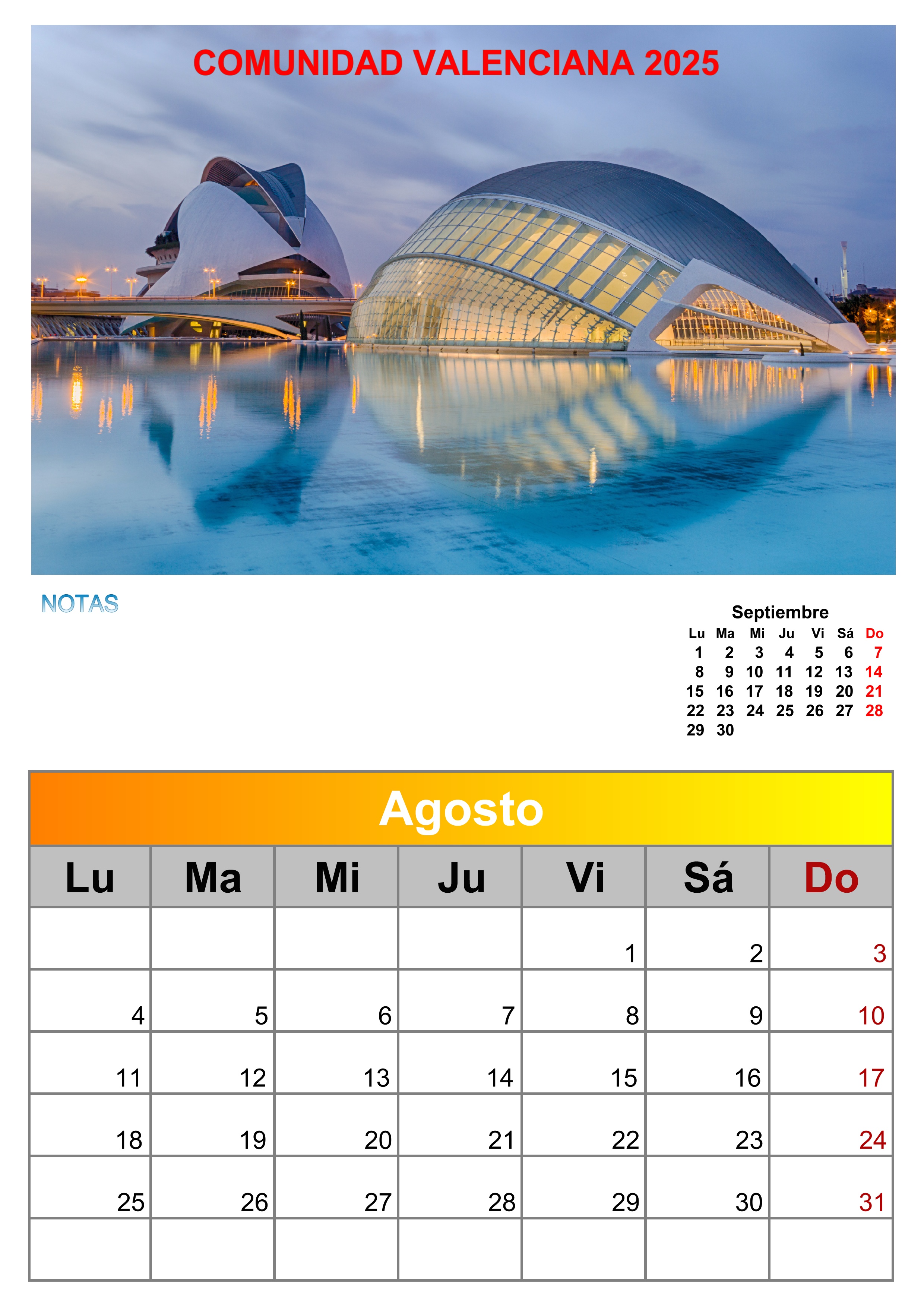 calendario de pared COMUNIDAD VALENCIANA 2025