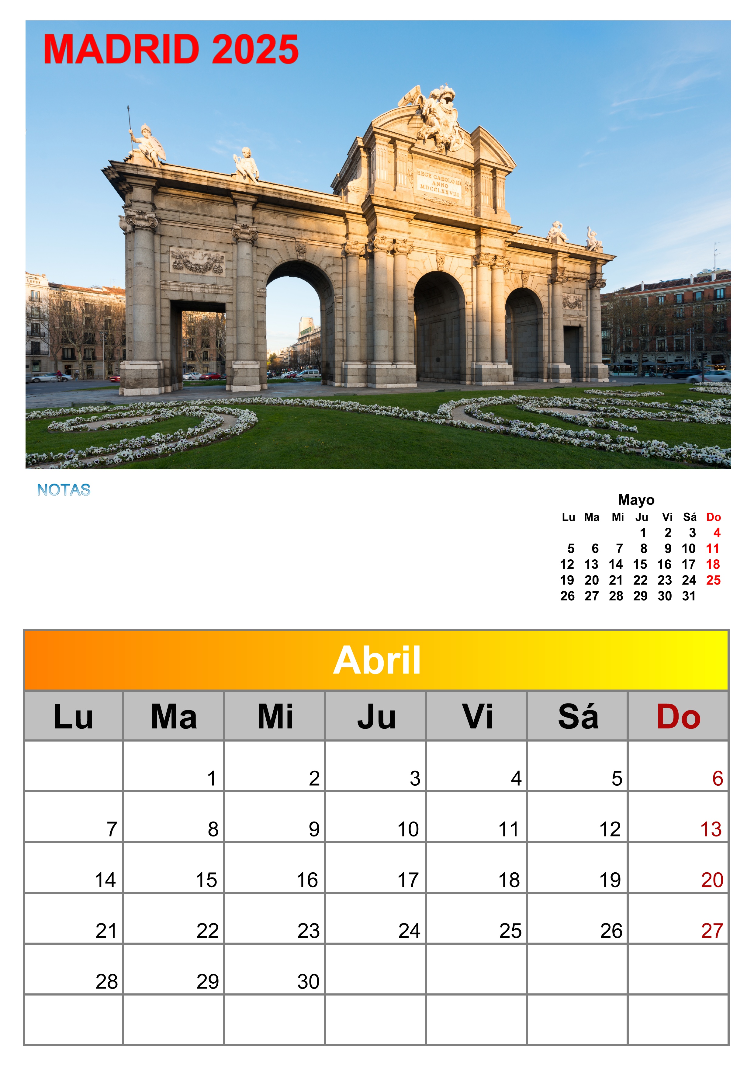 calendario de pared MADRID 2025